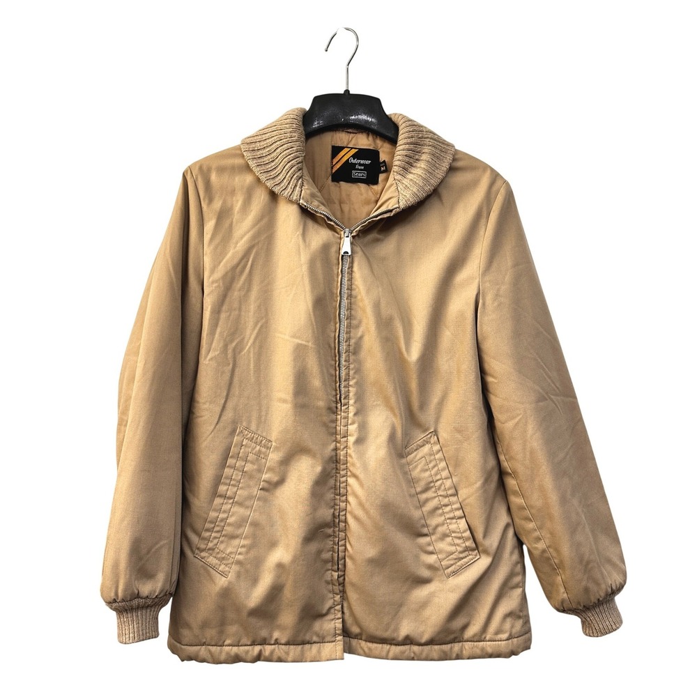 Vintage 1970s Sears Work Jacket M Tan Quilted Lined Gripper Zipper Heritage